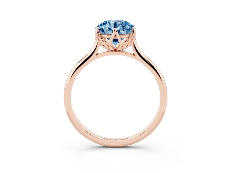 Fancy Blue Round Cut Diamond Solitaire Cathedral Ring Set in Rose gold with Prong Setting