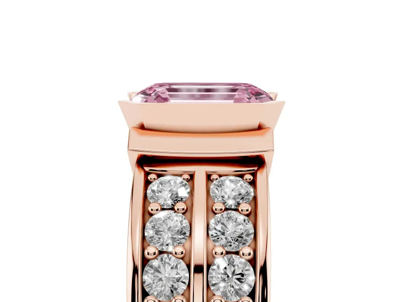 Emerald Cut Half Bezel Engagement Ring Setting for a Fancy Pink Lab-Grown Diamond | Double Row Channel Band | Rose Gold