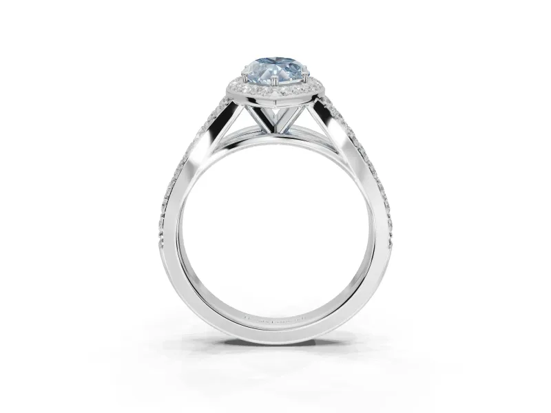 Marquise Halo Pavé Engagement Ring Setting for a Fancy Blue Lab-Grown Diamond | Narrow Split Shank | Platinum