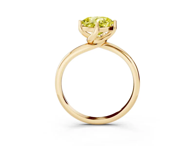 Cushion Cut Bypass Solitaire Engagement Ring Setting for a Fancy Yellow Lab-Grown Diamond | Plain Band | Yellow Gold