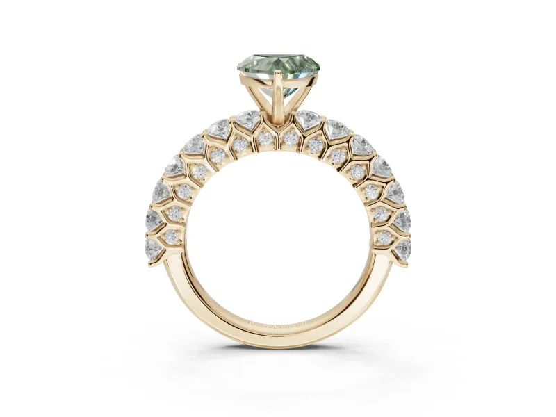 Heart-Shaped Shared Prong Engagement Ring Setting for a Fancy Green Lab-Grown Diamond | Yellow Gold
