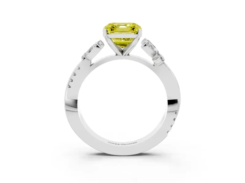 Asscher Cut Floral Vine Engagement Ring Setting for a Fancy Yellow Lab-Grown Diamond | White Gold