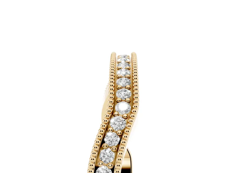Round Diamond Channel Contour Band Set in Yellow gold with Milgrain Edges