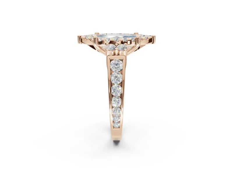 Marquise Halo Engagement Ring Setting for a Fancy Blue Lab-Grown Diamond | Side Clusters | Rose Gold