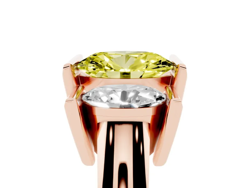 Oval Channel-Set Three Stone Engagement Ring Setting for a Fancy Yellow Lab-Grown Diamond | Wide Flat Band | Rose Gold