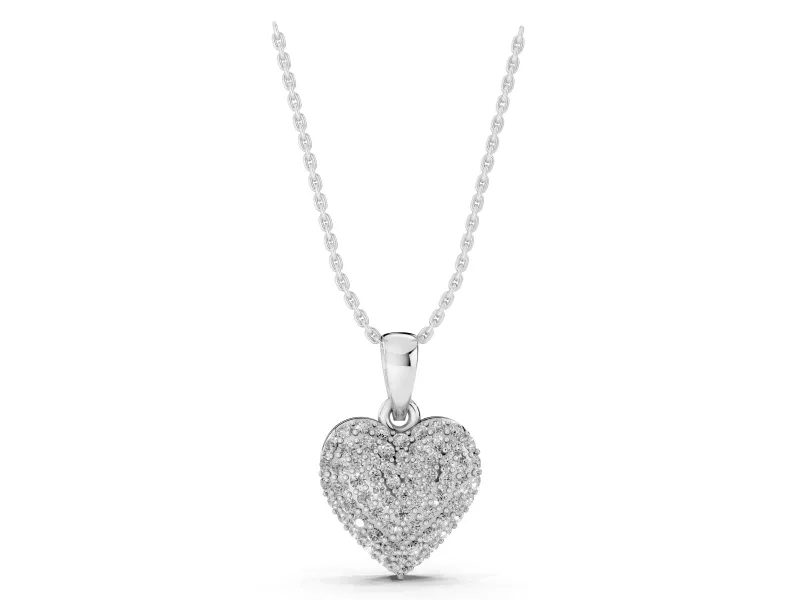 Round Lab-Grown Diamond Pavé Heart Pendant Necklace | Fully Set Face | Sterling Silver