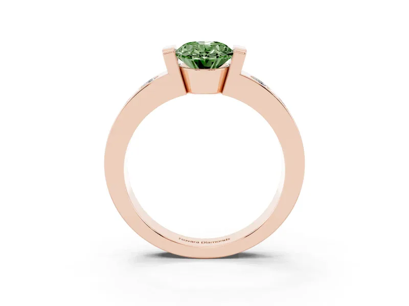 Fancy Green Oval Cut Diamond Channel-Set Band Ring Set in Rose gold with Bezel Prong Setting