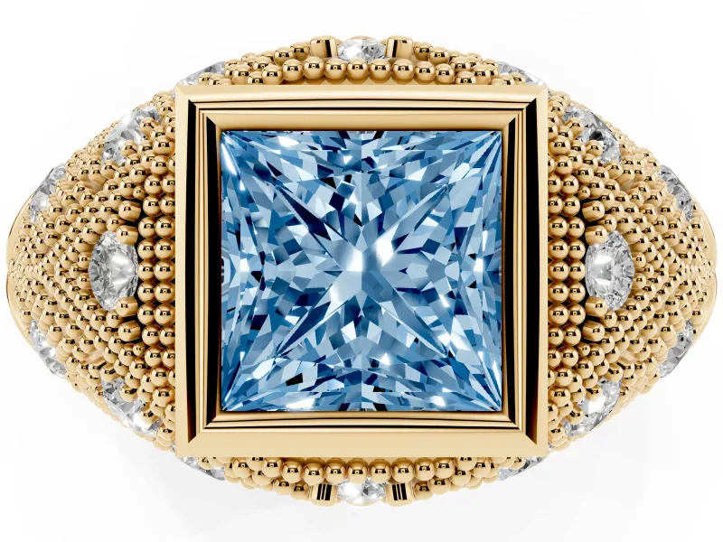 Princess Cut Vintage Bezel Engagement Ring Setting for a Fancy Blue Lab-Grown Diamond | Yellow Gold