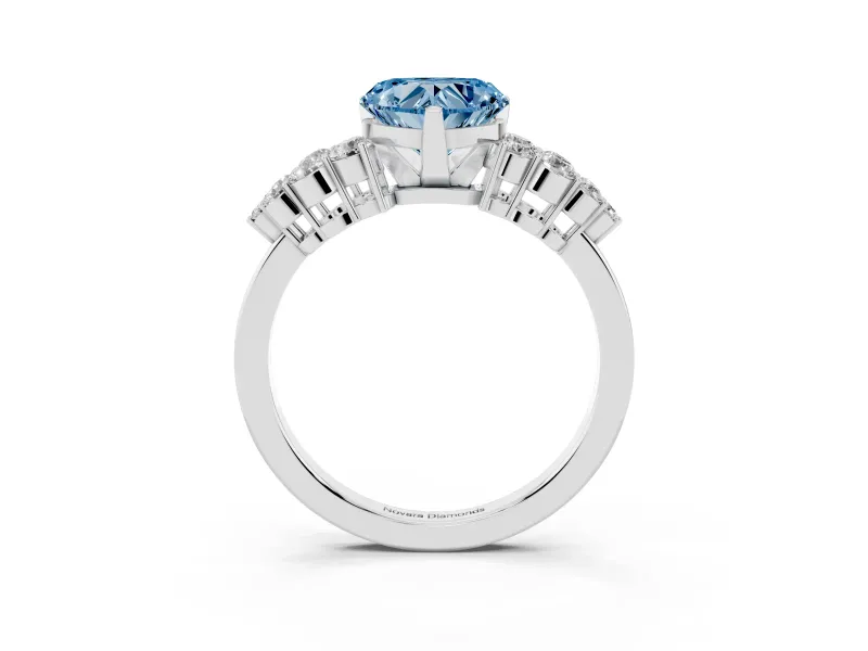 Heart-Shaped Side Stone Engagement Ring Setting for a Fancy Blue Lab-Grown Diamond | Shoulder Clusters | White Gold