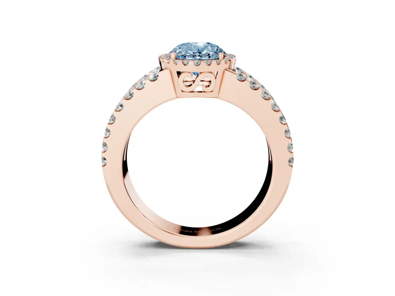 Oval Halo Split Shank Engagement Ring Setting for a Fancy Blue Lab-Grown Diamond | Rose Gold