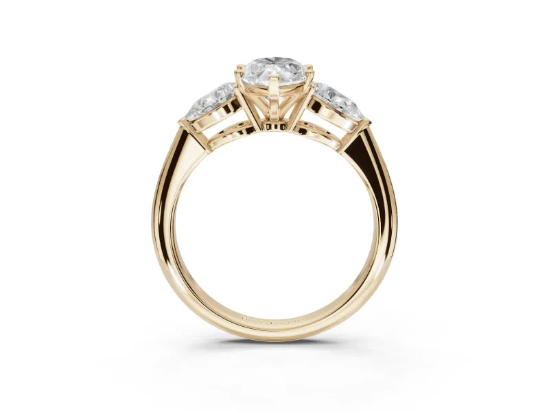 Marquise Three-Stone Engagement Ring Setting | Pear Side Stones | Yellow Gold