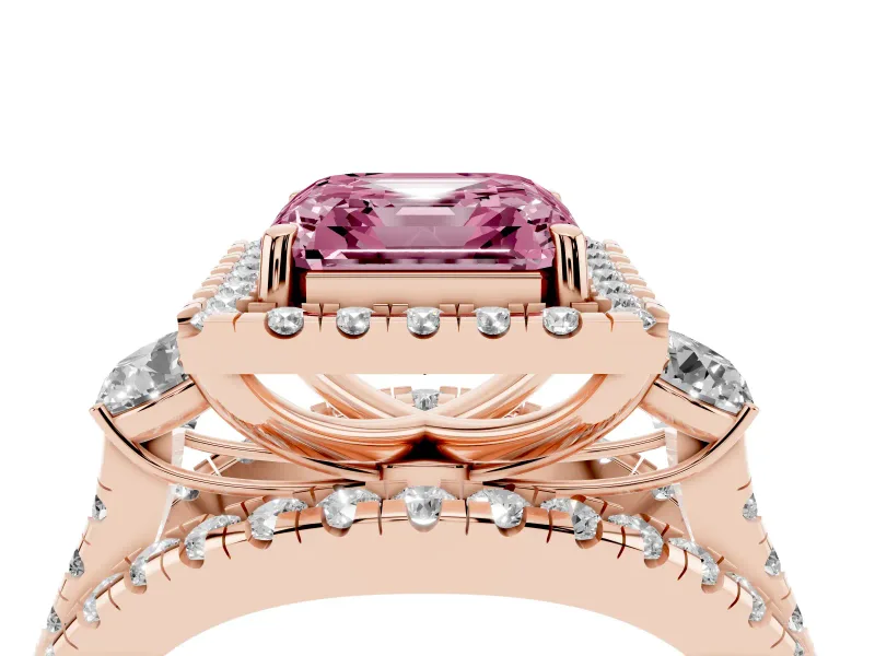 Asscher Cut Halo Split Shank Engagement Ring Setting for a Fancy Pink Lab-Grown Diamond | Round Side Stones | Rose Gold