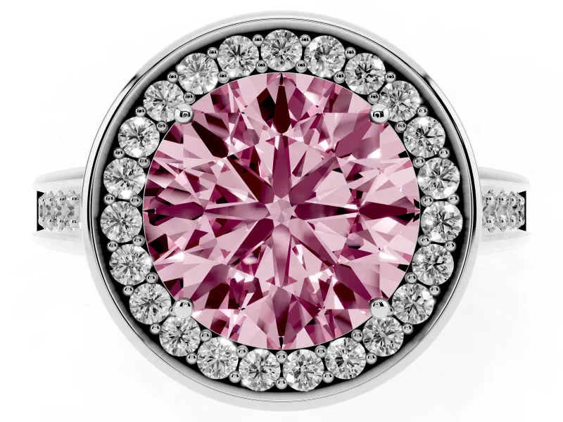 Round Rimmed Halo Engagement Ring Setting for a Fancy Pink Lab-Grown Diamond | White Gold