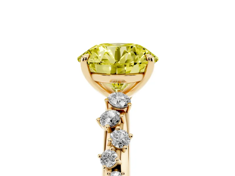 Fancy Yellow Round Cut Diamond Cluster Solitaire Ring Set in Yellow gold with Prong Setting
