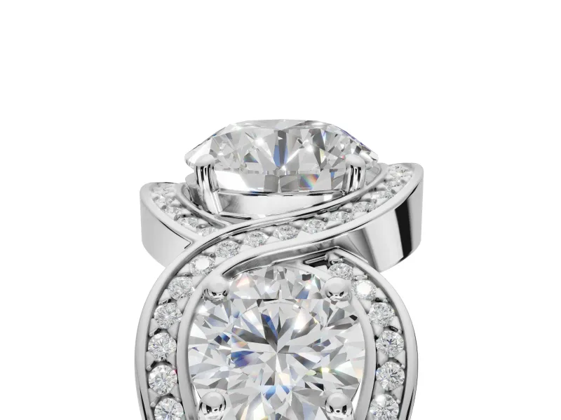Round Three Stone Halo Engagement Ring Setting | Pavé Wave Band | Platinum