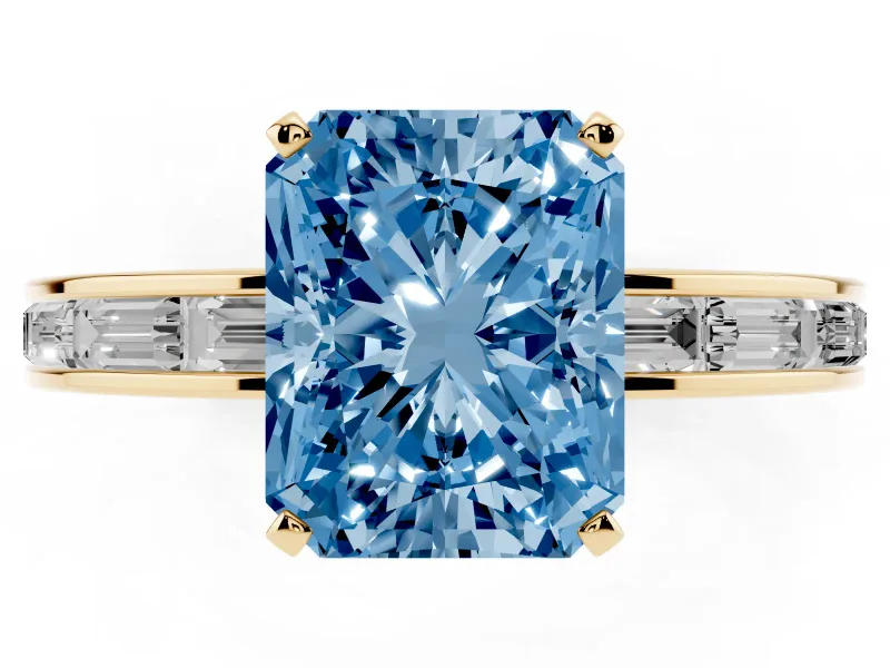 Radiant Cut Channel Set Engagement Ring Setting for a Fancy Blue Lab-Grown Diamond | Yellow Gold