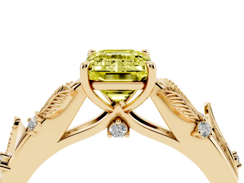 Emerald Cut Leaf Engagement Ring Setting for a Fancy Yellow Lab-Grown Diamond | Yellow Gold