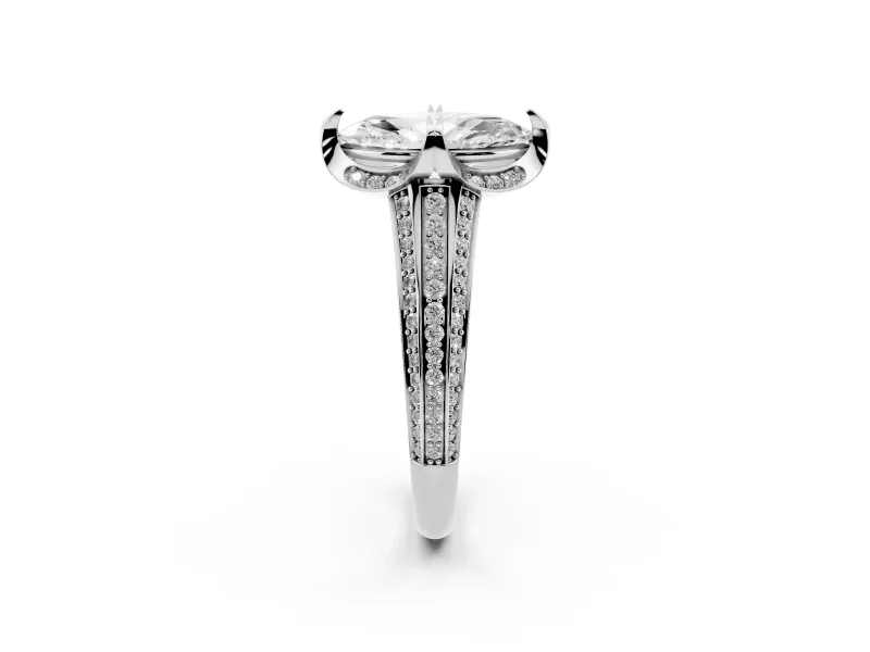 Marquise Cut Diamond Pavé Split Shank Solitaire Ring Set in White gold with Prong Setting