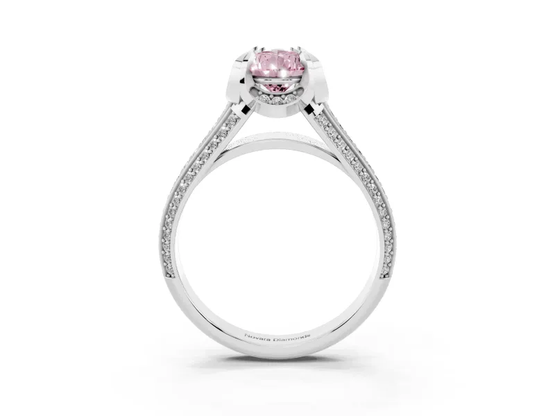 Fancy Pink Pear Cut Diamond Pavé Split Shank Solitaire Ring Set in White gold with Prong Setting
