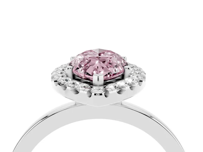 Fancy Pink Marquise Cut Diamond Halo Solitaire Ring Set in Platinum with Pavé Band and Prong Setting