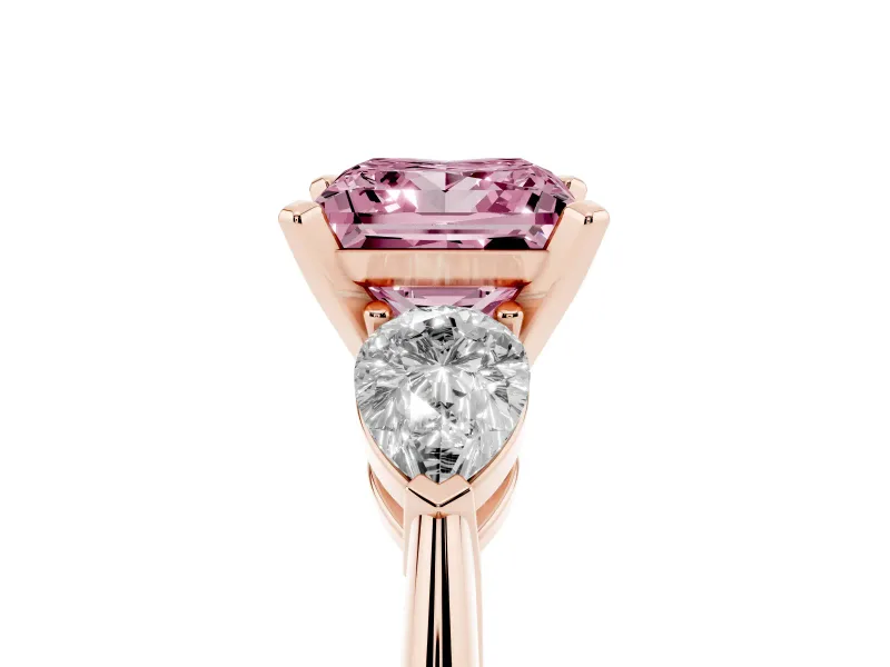 Princess Cut 3-Stone Engagement Ring Setting for a Fancy Pink Lab-Grown Diamond | Rose Gold