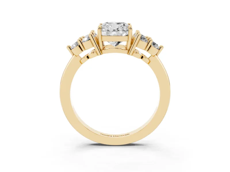 Cushion Cut Cluster Side Stone Engagement Ring Setting | Plain Band | Yellow Gold