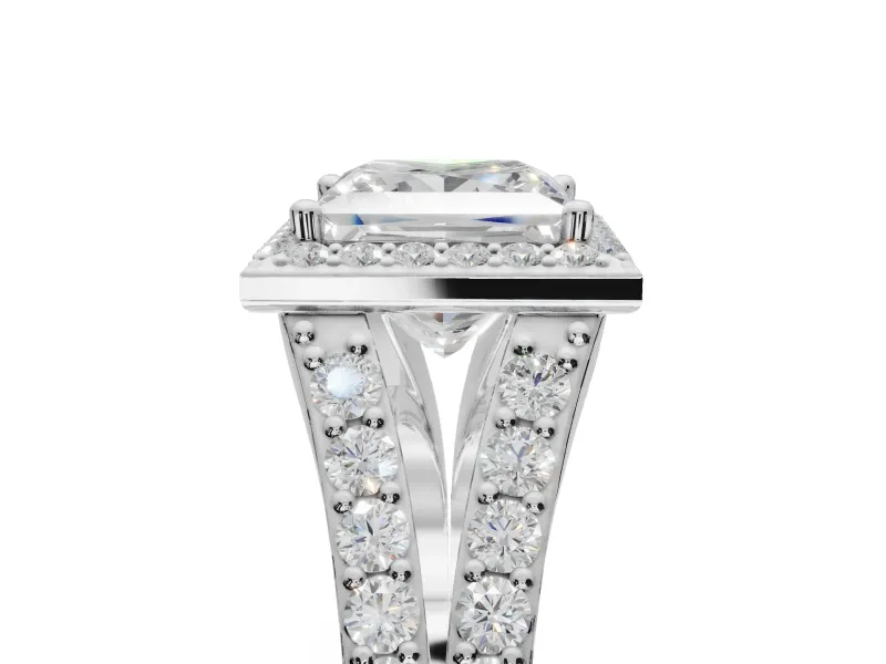 Princess Cut Halo Pavé Engagement Ring Setting | Narrow Split Shank | Platinum