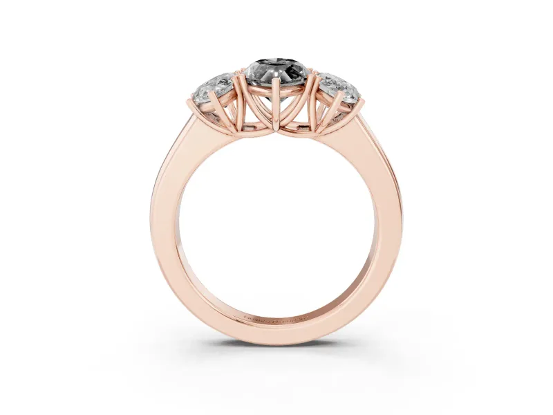 Marquise Three Stone Engagement Ring Setting for a Black Center | Touching Side Stones | Rose Gold