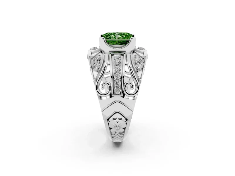 Radiant Cut Art Deco Engagement Ring Setting for a Fancy Green Lab-Grown Diamond | White Gold