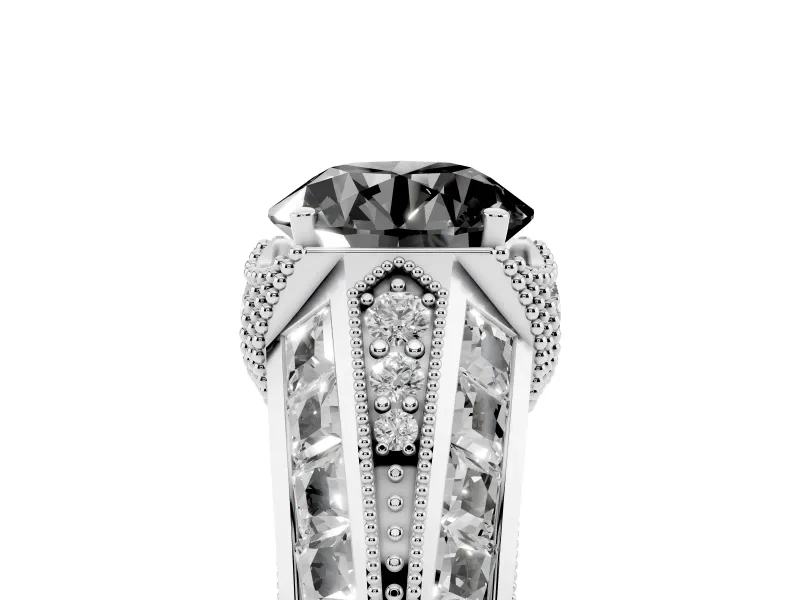 Round Vintage Milgrain Engagement Ring Setting for a Black Center | Hidden Halo | Sterling Silver