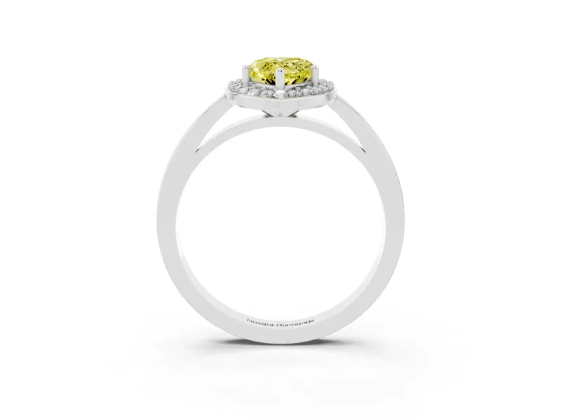 Fancy Yellow Pear Cut Diamond Halo Ring Set in White gold with Solitaire Band and Prong Setting