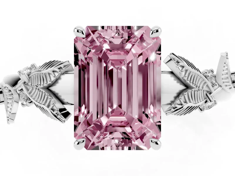 Emerald Cut Leaf Solitaire Engagement Ring Setting for a Fancy Pink Lab-Grown Diamond | Platinum