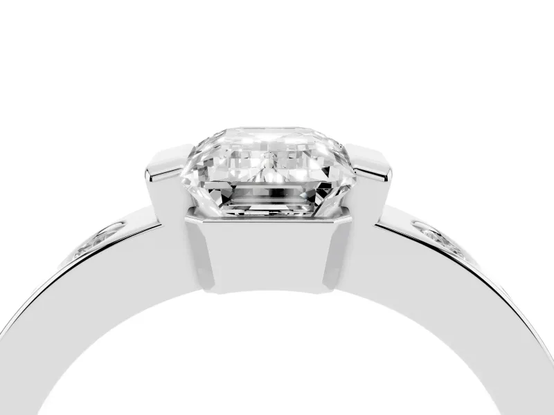 Emerald Cut Tension Style Engagement Ring Setting | Flush Set Accents | Platinum