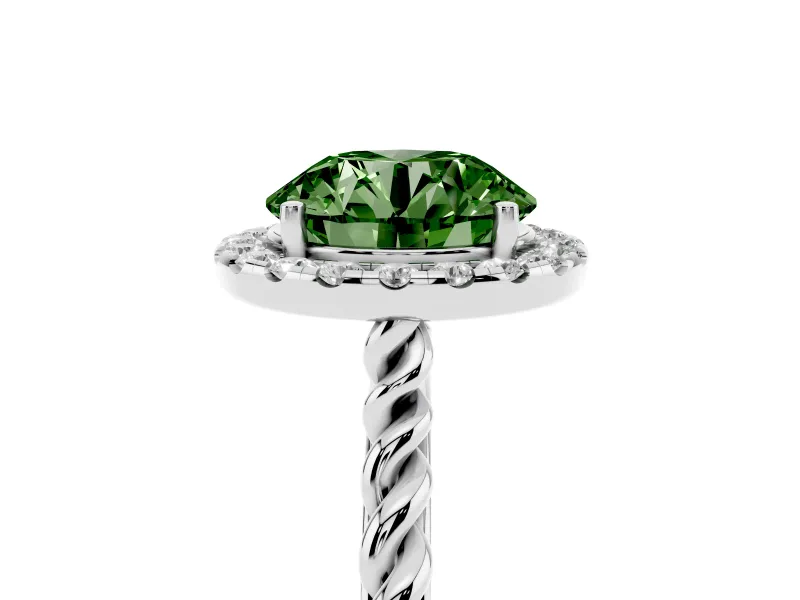 Round Rope Halo Engagement Ring Setting for a Fancy Green Lab-Grown Diamond | White Gold