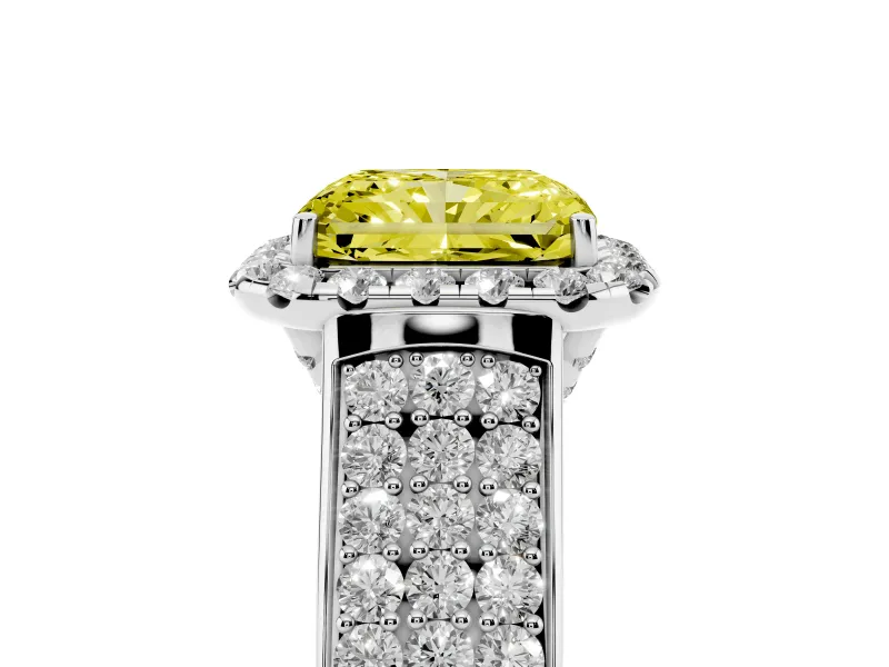 Radiant Cut Pavé Engagement Ring Setting for a Fancy Yellow Lab-Grown Diamond | Wide Three-Row Band | Sterling Silver