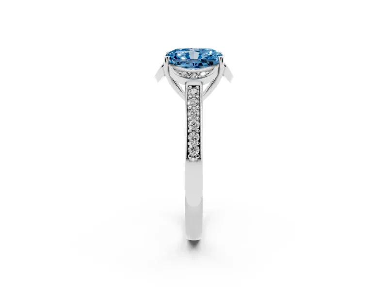 Radiant Cut Floral Pavé Engagement Ring Setting for a Fancy Blue Lab-Grown Diamond | Platinum