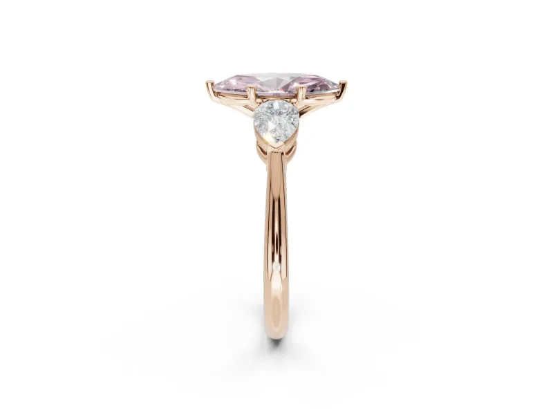 Marquise Three-Stone Ring Setting for a Fancy Pink Lab-Grown Diamond | Pear Side Stones | Rose Gold