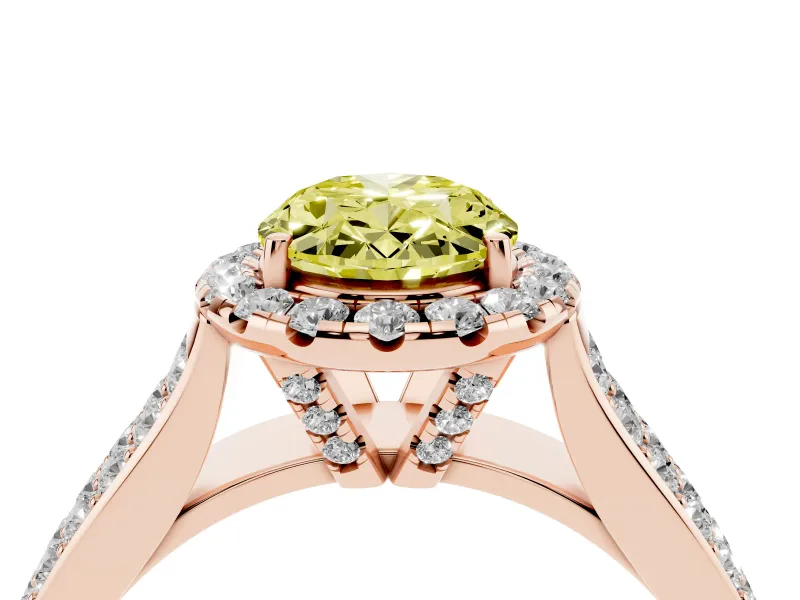 Oval Pavé Engagement Ring Setting for a Fancy Yellow Lab-Grown Diamond | Wide Three-Row Band | Rose Gold