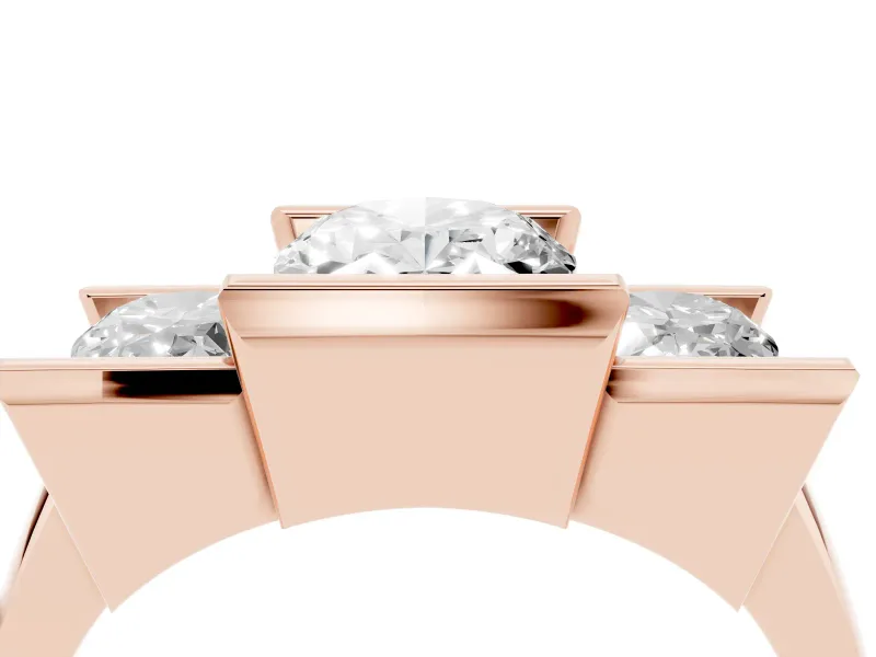 Oval Channel-Set Three Stone Engagement Ring Setting | Wide Flat Band | Rose Gold