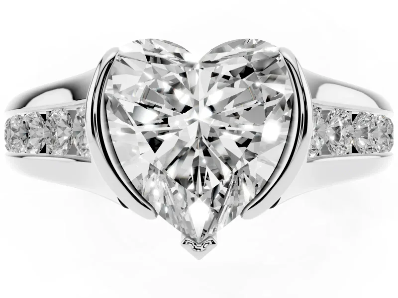 Heart-Shaped Half Bezel Solitaire Engagement Ring Setting | Graduated Channel Band | Platinum