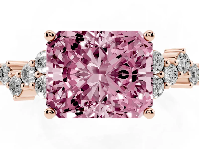 Radiant Cut Scattered Accent Engagement Ring Setting for a Fancy Pink Lab-Grown Diamond | Rose Gold