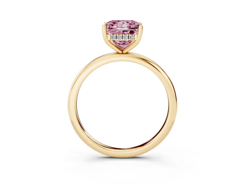 Princess Cut Hidden Halo Engagement Ring Setting for a Fancy Pink Lab-Grown Diamond | Plain Band | Yellow Gold