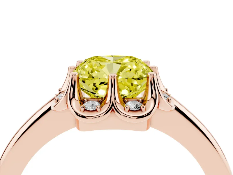 Cushion Cut Petal Halo Engagement Ring Setting for a Fancy Yellow Lab-Grown Diamond | Rose Gold