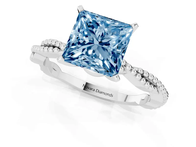 Princess Cut Twisted Engagement Ring Setting for a Fancy Blue Lab-Grown Diamond | Beaded Twist | Sterling Silver