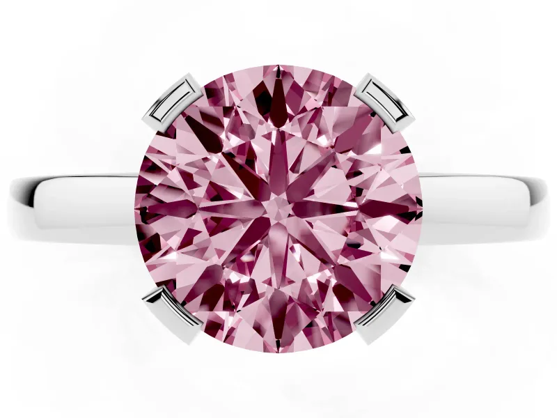 Fancy Pink Round Cut Diamond Solitaire Ring Set in Silver with Prong Head and Smooth Polished Band
