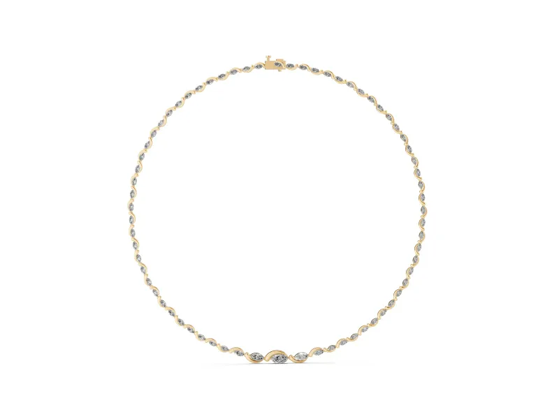 Marquise Lab-Grown Diamond Graduated Riviera Necklace | Wave Links | Yellow Gold
