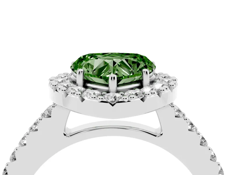 Heart-Shaped Halo Engagement Ring Setting for a Fancy Green Lab-Grown Diamond | Single Row Pavé Band | Sterling Silver