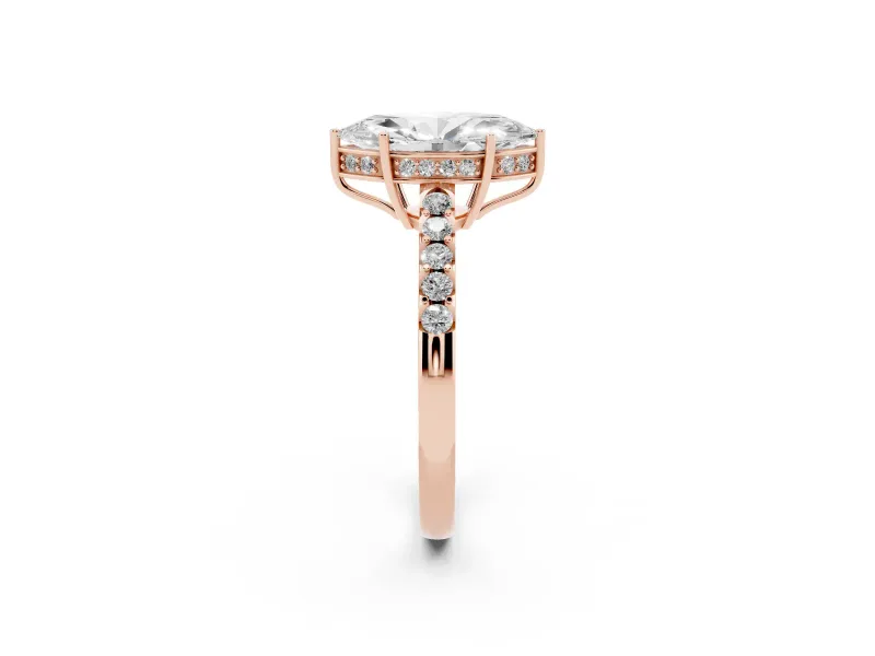 Marquise Hidden Halo Solitaire Engagement Ring Setting | Shared Prong Band | Rose Gold