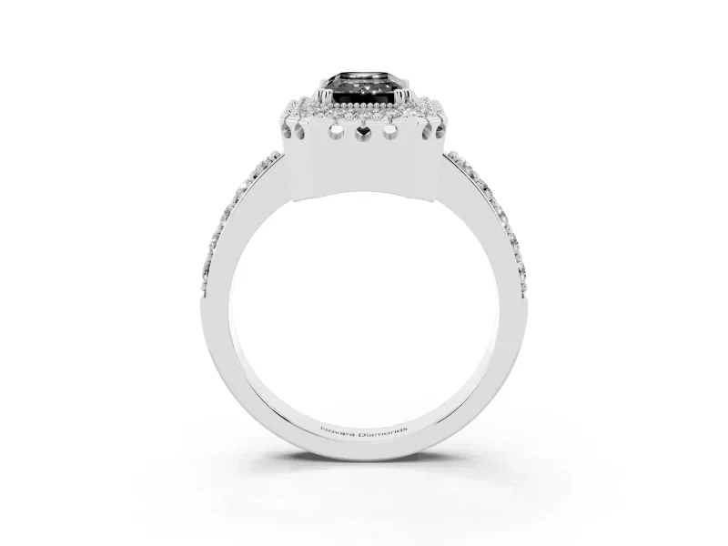Emerald Cut Halo Engagement Ring Setting for a Black Center | Sterling Silver