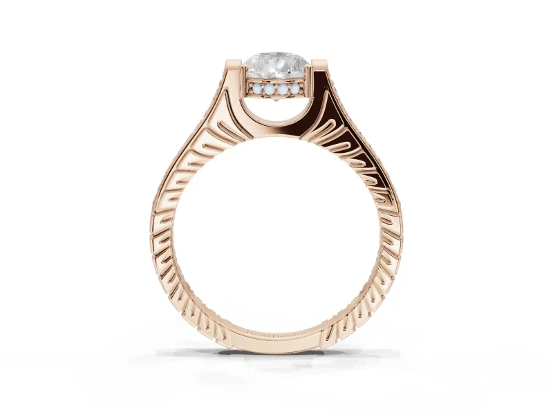 Pear-Shaped Vintage Cathedral Engagement Ring Setting | Carved Band | Rose Gold